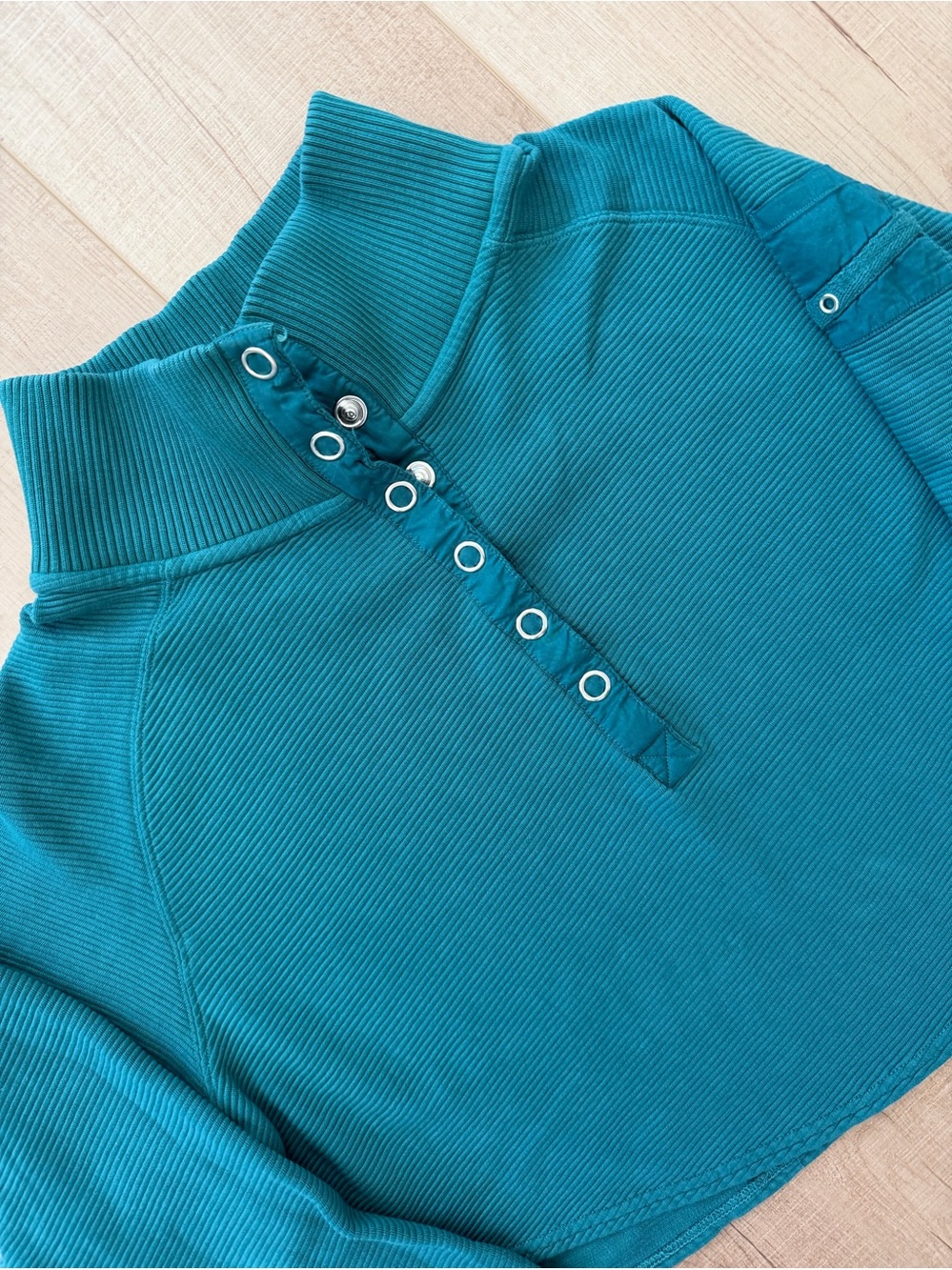 FP Movenent So Fly Teal Ribbed Snap-Button Henley Pullover Top-XS